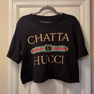 Trendy Black Graphic Crop Top by